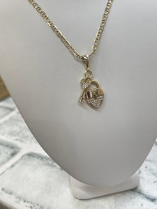 Heart lock Gold over Sterling Silver Necklace