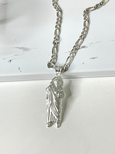 San Judas Tadeo Sterling Silver Figaro Necklace
