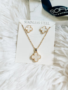 Clover Designer Inspired Necklace Earrings Stainless Steel Set
