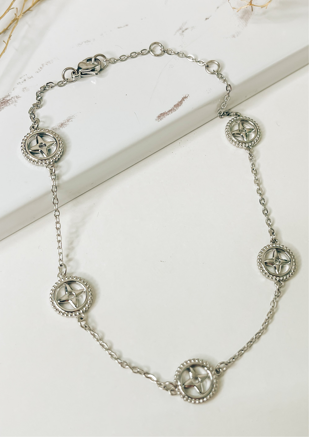 Monogram Flower LV Inspired Stainless Steel Anklet