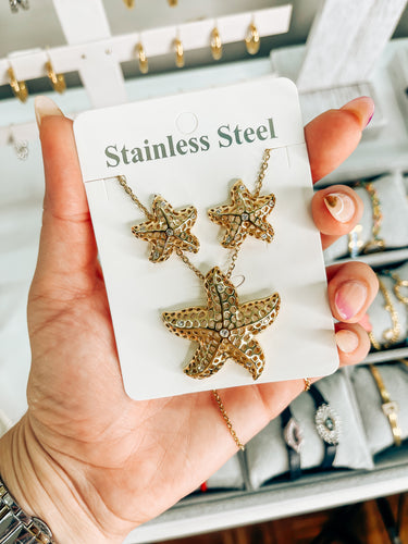 Starfish Stainless Steel Earrings Necklace Set
