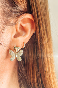 Butterfly CZ Heart Gold Plated Dangle Earrings