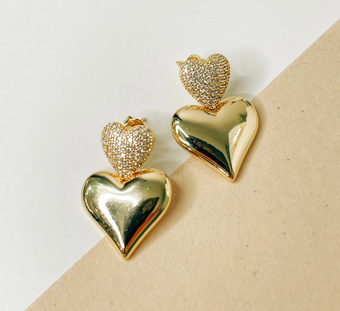 Hearts CZ Gold Plated Dangle Earrings