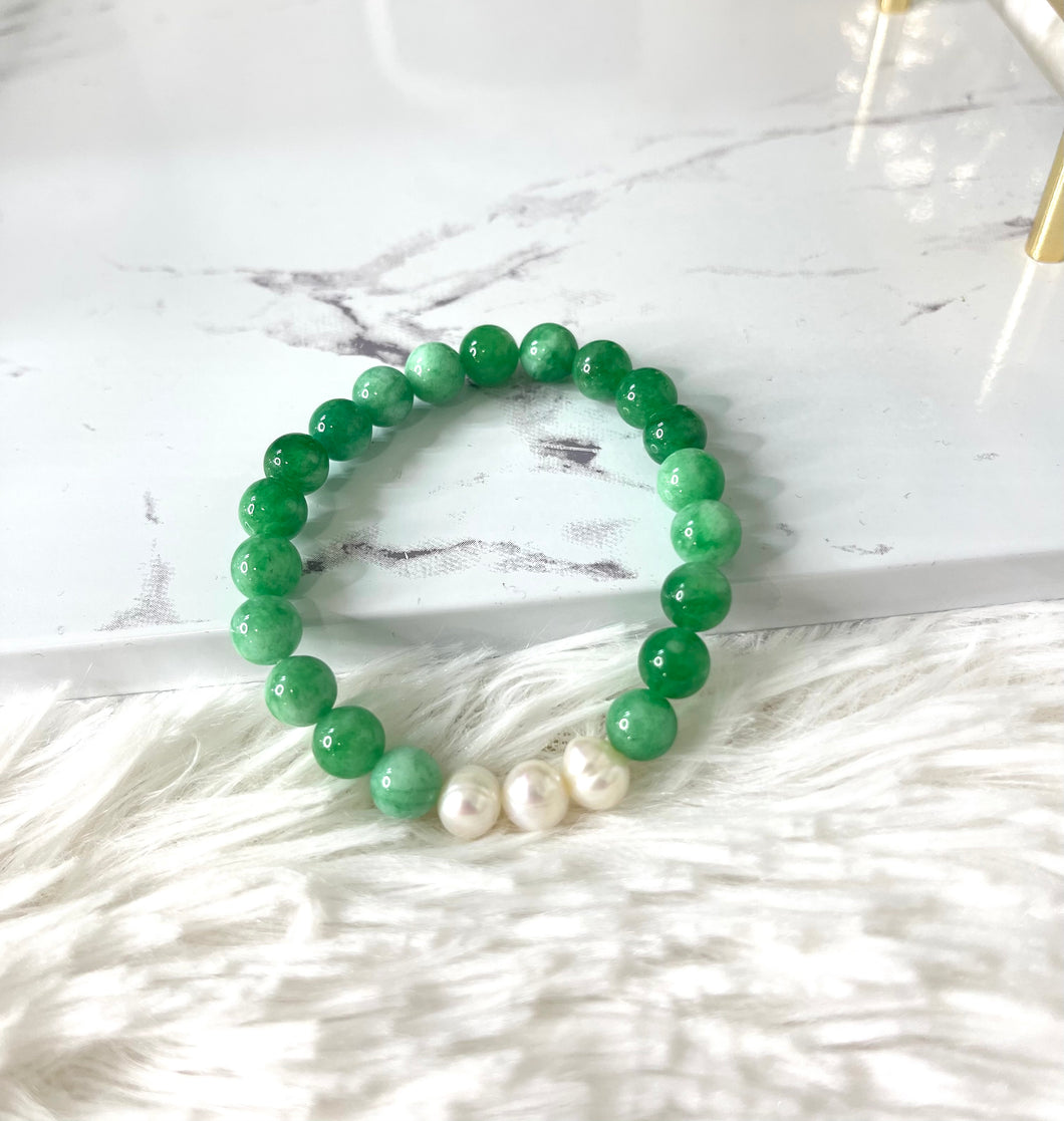 Jade Freshwater Pearls Healing Gemstone Comfort Bracelet for Women