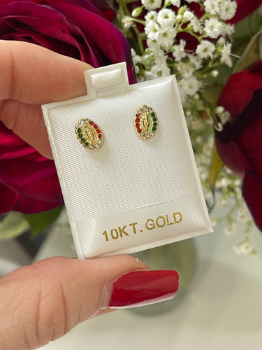 10k Gold Virgen Guadalupe Screwback Earrings