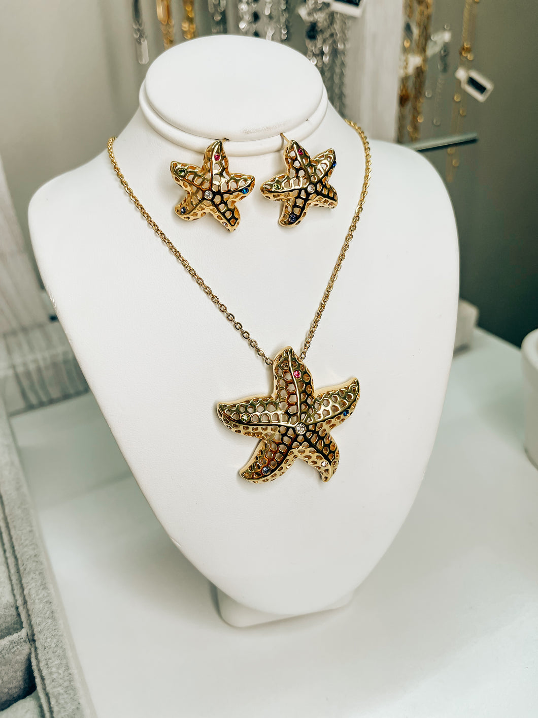 Starfish Stainless Steel Earrings Necklace Set