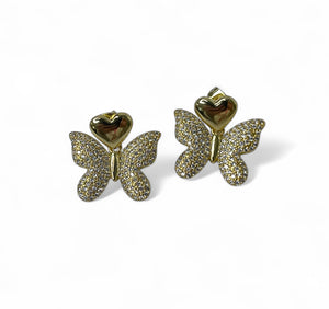 Butterfly CZ Heart Gold Plated Dangle Earrings