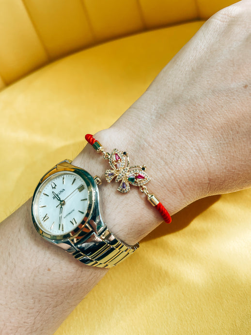 Monarch Butterfly Red String Goldfilled Bracelet