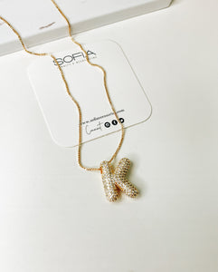 Bubble Initial CZ Gold Plated Necklace