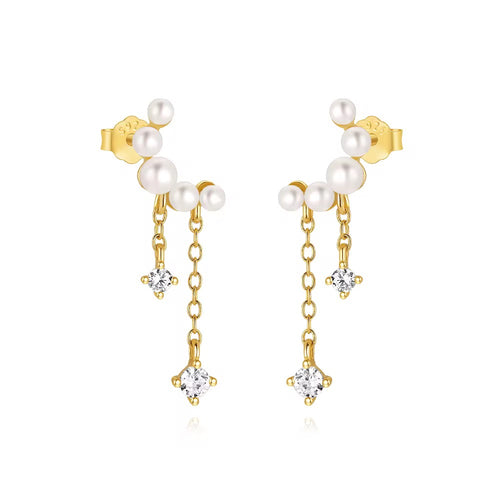 Pearl Moon Gold Sterling Silver Earrings