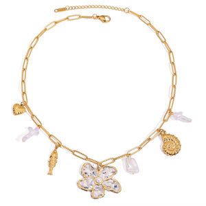 Ocean Flower Stainless Steel Charm Necklace
