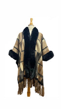Women Luxury Tassel Faux Fur Collar Poncho Shawl