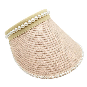 Pearls Straw Sun Visor Hat