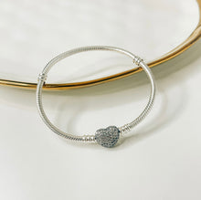 Sparkle Heart Sterling Silver Snake Chain Bracelet