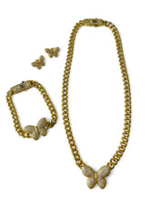 Butterfly Cuban 18k Goldplated Necklace Bracelet Earrings Set