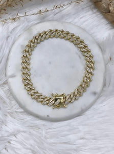 Moissanite Gold over Sterling Silver Cuban Couples Bracelets