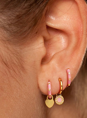 Colorful Heart Sterling Silver Huggies Earrings