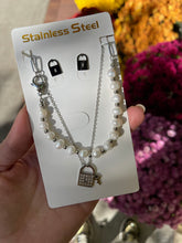 Pearls Lock Key Stainless Steel Necklace Set