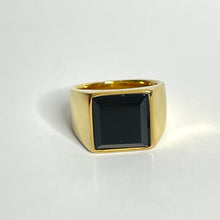 Black Onyx Simulated Men Ring Gold Stainless Steel