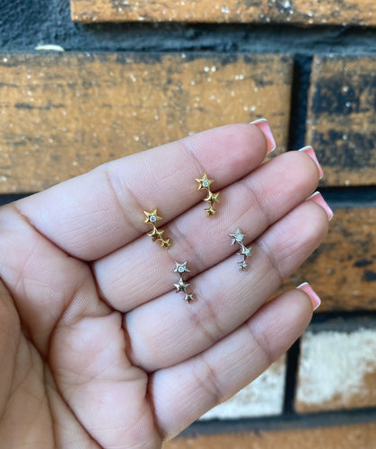 Triple Stars Sterling Silver Earrings