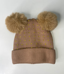 Pom Poms Knit Glitter Women/Teen Winter Hat